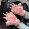 Winter Girl Cute Bear Cats Claw Cashmere Neck Hanging Half Finger Gloves Mittens