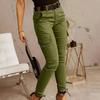 Pantaloni Jogger da Donna a Colore Unito a Vita Media con Bottone e Tasche