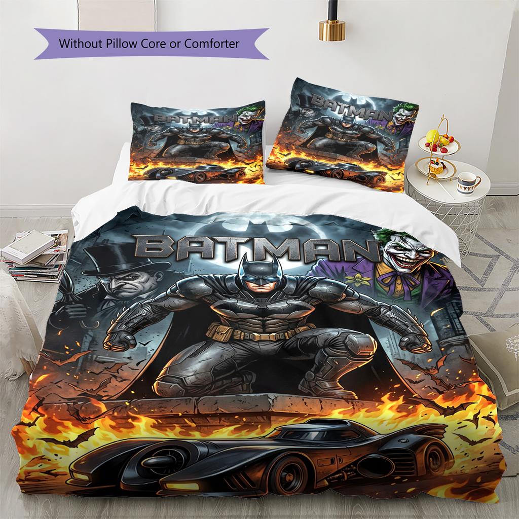 Super Bat Pattern Bedding Set Quilt Cover Pillowcase Home Decor Gift (1 * Duvet Cover + 2 * Pillowcase, Without Core)