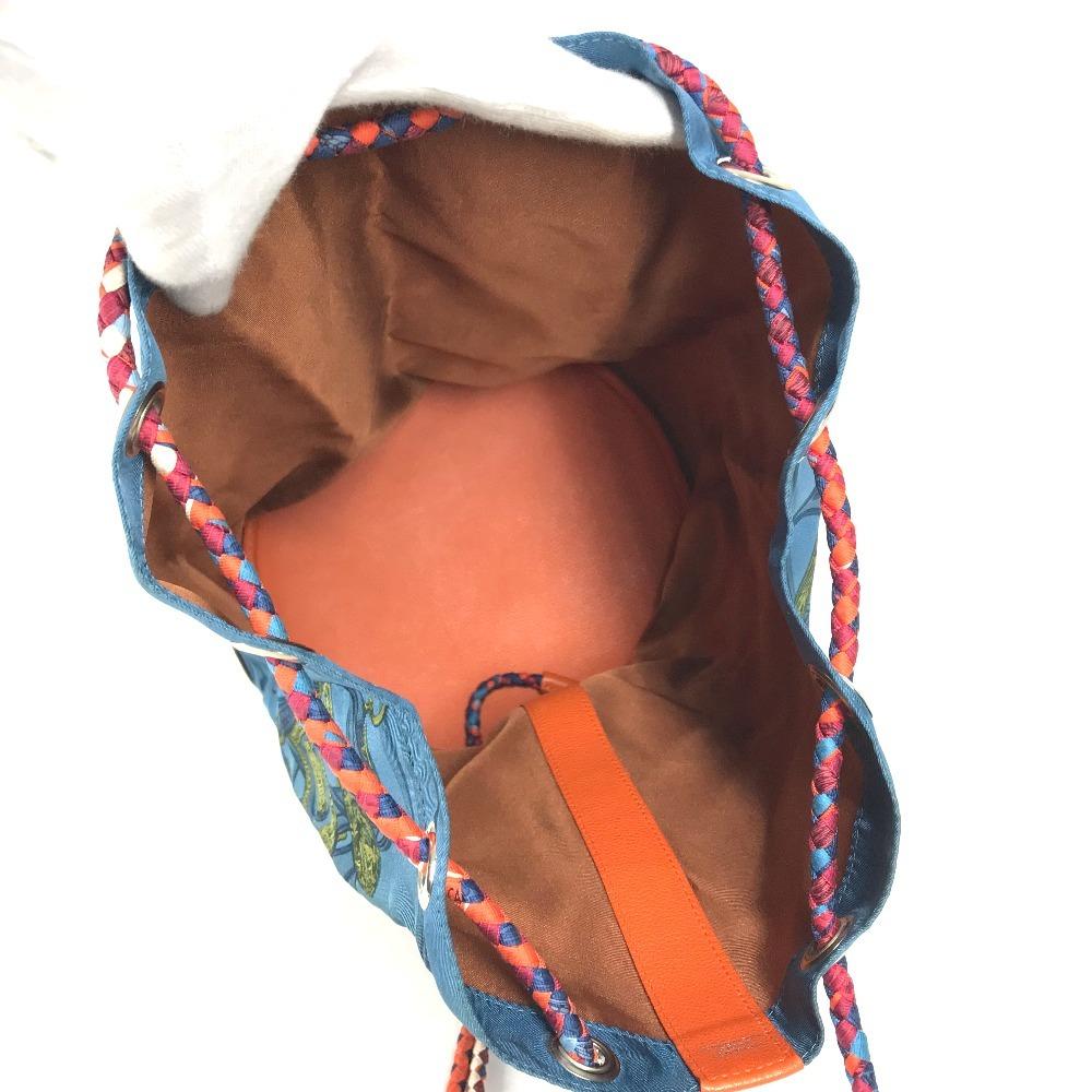 HERMES Drawstring bag Soy Coeur bag Shoulder Bag silk / Leather Orange/blue