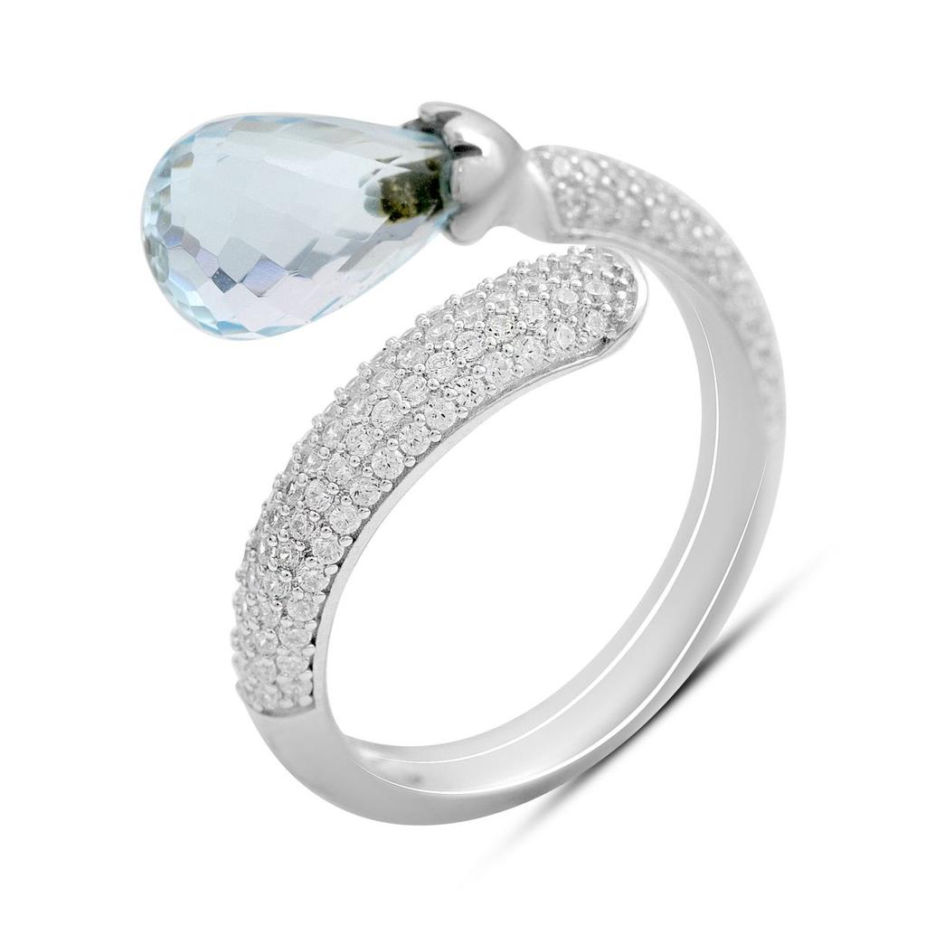 Серебряное кольцо с натуральным топазом 5.49ct, фианитами, вес изделия 3,89 гр (2206989)