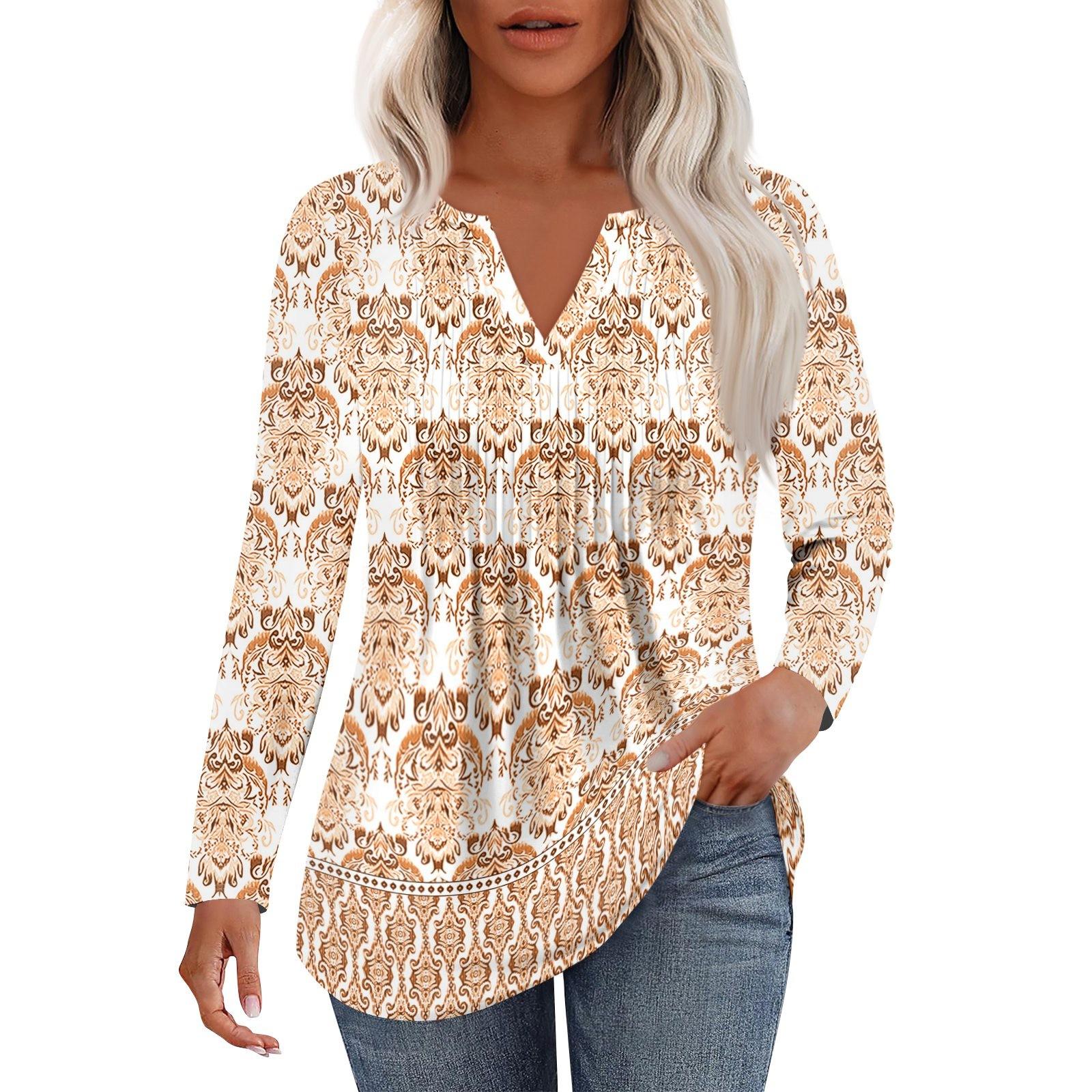 

Женская Мода Повседневная Плиссированная Футболка с V-образным Вырезом Однотонная с Длинным Рукавом Элегантные Топы XL жёлтый