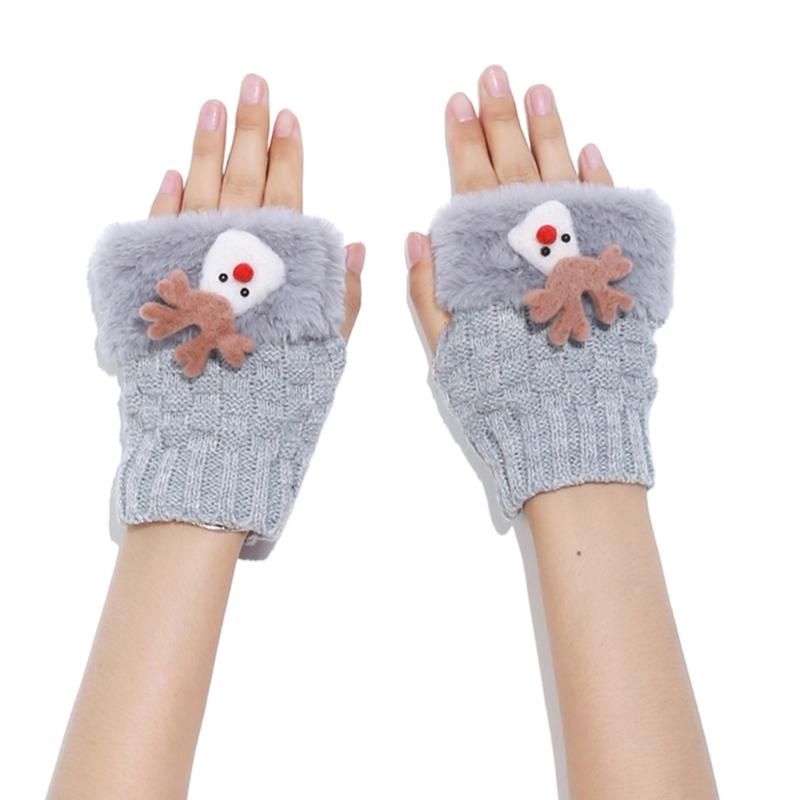 Knitted Gloves Winter Half Finger Mittens Stretchy Touchscreen Christmas Gloves for Kids Teenagers Winter Presents