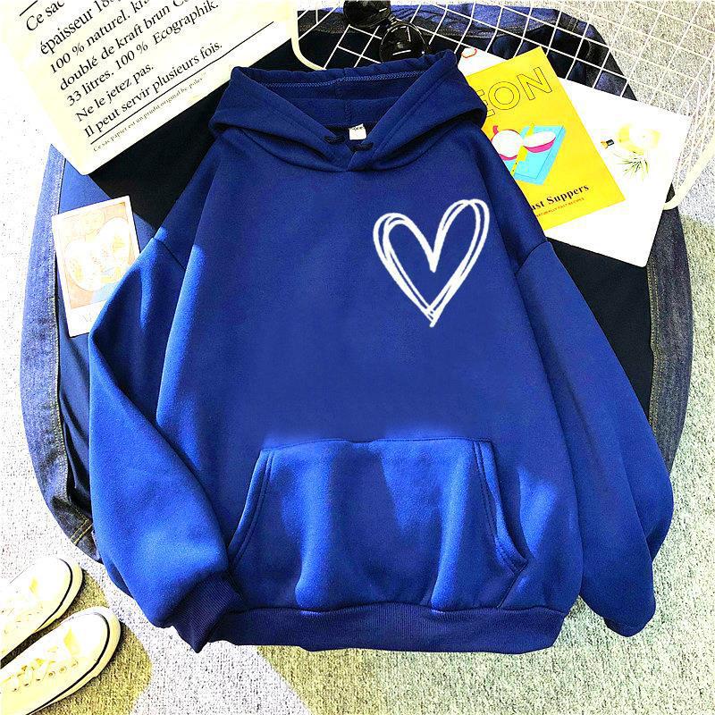 Damska bluza z kapturem w stylu koreańskim, pluszowa, z nadrukiem w kształcie serca, luźna, swobodna, parowa bluza z kapturem, jesień i zima, nowość