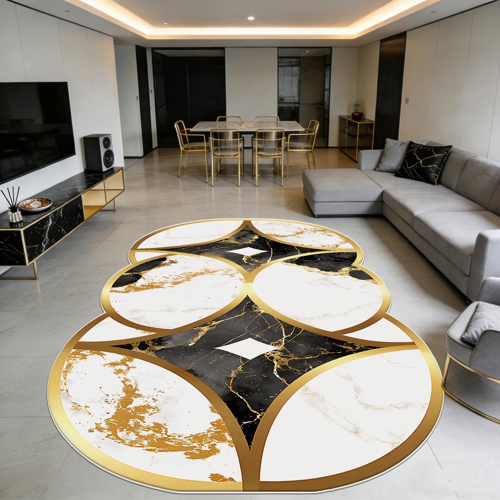 Irregular Luxury Marble Fluffy Rug for Living Room Easy Clean Short Velvet Bedside Carpet Decoration Home Large Area Floor Mat
