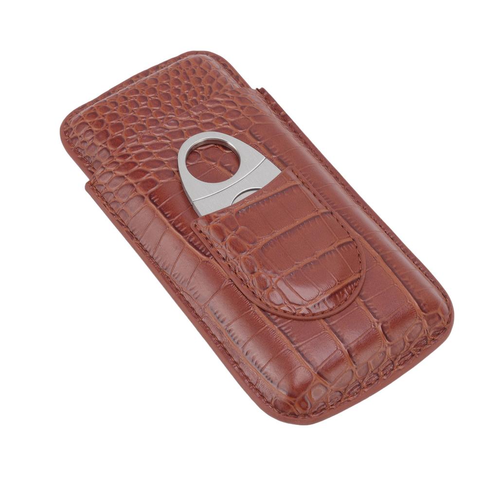 3 Finger Cigar Case High Grade Leather Travel Portable Cigar Holder with Cutter Coffee