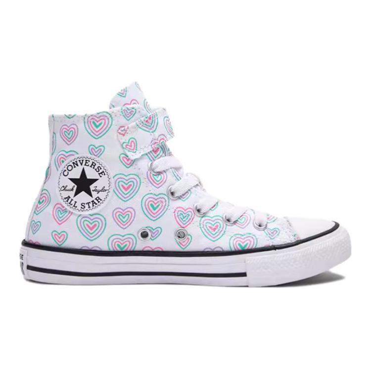 Converse Chuck Taylor All Star EasyOn High PS Hearts Kids Sneakers White Oops-Pink A08377C