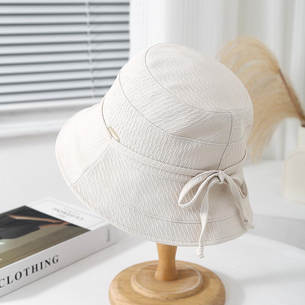 Women's Bucket Hat Foldable Fisherman Cap Korean Style Bow Plaid Spring Summer Sunshade Retro Fashion Cloth Simple Lady Hat New