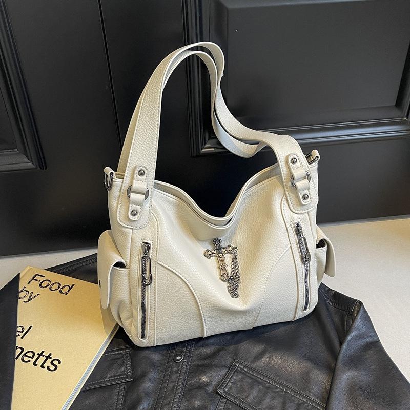 

Сумка с узором личи большой вместимости женская на плечо с заклепками-крестами, высококлассная, в стиле ретро, сумка через плечо женская универсальная