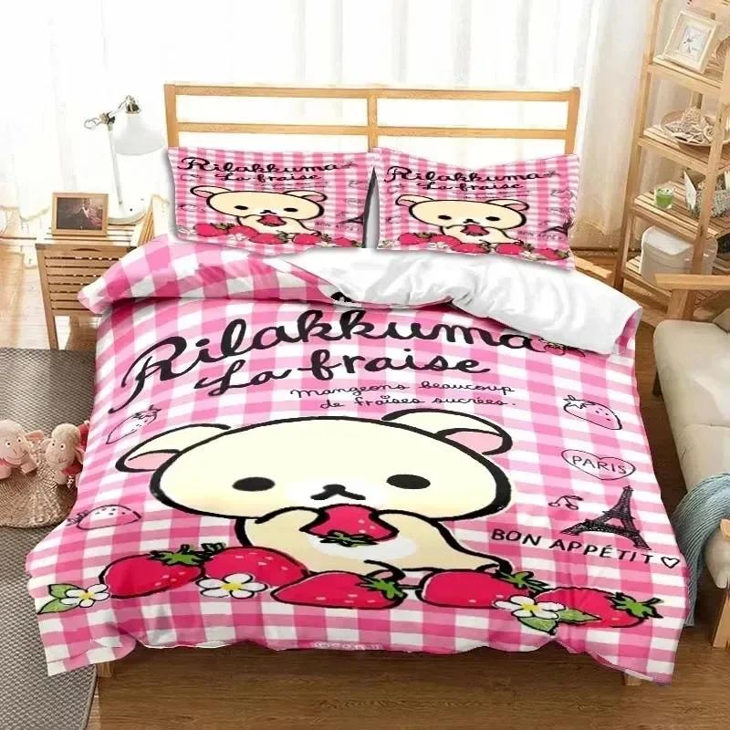 Cartoon Rilakkuma Bear Printed Bed Set Duvet Cover Pillowcase Bedding Set Bed Linen Sheet Quilt Cover Full Queen King Size
