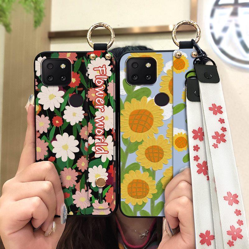 Back Cover Wrist Strap Phone Case For TCL T-Mobile Revvl 5G Phone Holder Flower Soft case Waterproof Ring Lanyard