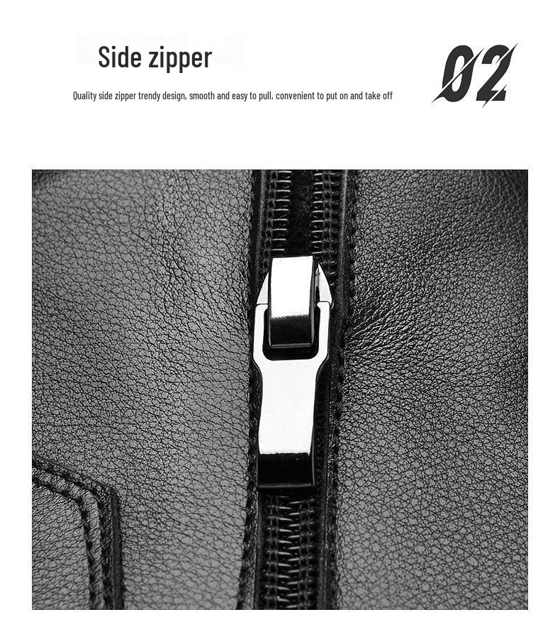 Men's Genuine Leather High-Top Boots with Side Zip and Plus Velvet Lining: Autumn/Winter Fashion Slip-On Shoes