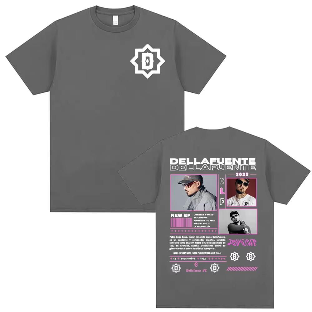 Rapper Dellafuente 2025 Tour Double Sided Graphic T Shirts Men Women Cotton Short Sleeve Tees Fashion Hip Hop Streetwear Tops