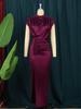 Rochie de dama plisata lunga rosu vin elegant cu fanta guler inalt, slim fit, fara maneci, tinute maxi marime mari, petrecere de seara, rochii stralucitoare