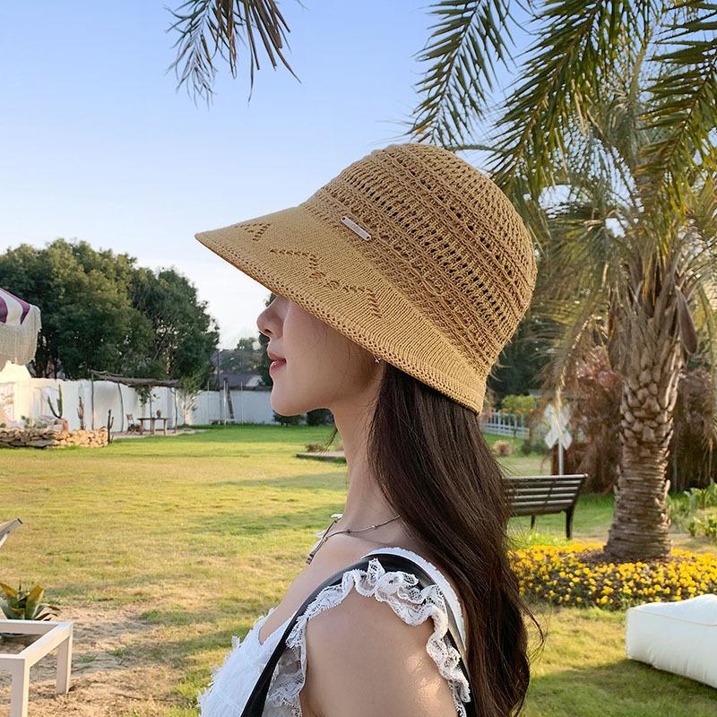 Hollow Woven Bucket Hat Women'S Summer Sunscreen Sun Hat Show Small Face Travel Beach Basin Hat Fashion