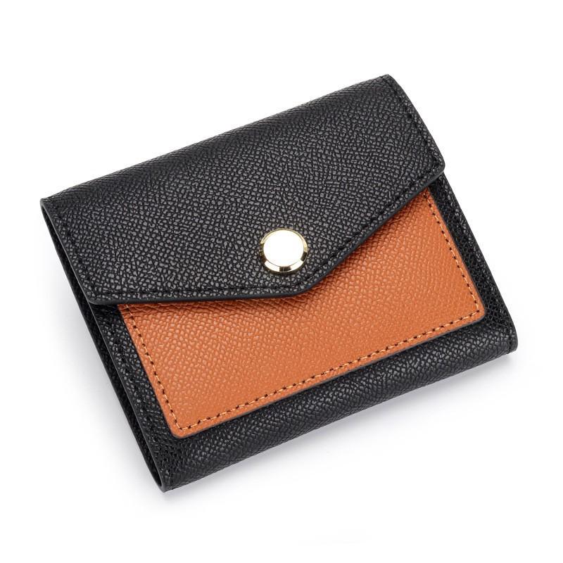 Wallet Women's Genuine Leather Short Three-fold Change Purse Fashionable Contrasting Color Multi-card Full-leather Bag