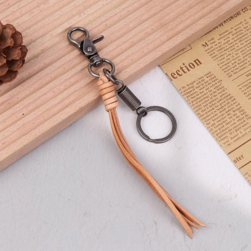 Cowhide Genuine Leather Keychain Handmade Car Keychian Personalized Cowhide Tassel Key Chain  Gift