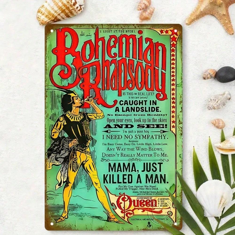 Placca Metallica Vintage Bohemian Rhapsody Arte da Parete in Metallo Poster Retro Queen 8x12 Pollici