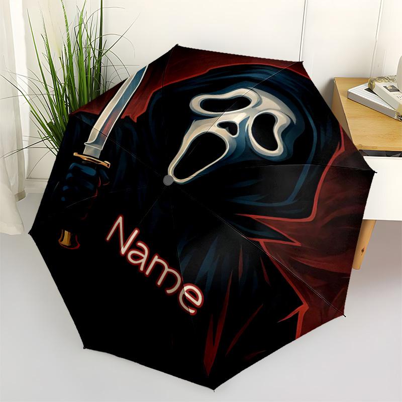 1 Stück Schrei-Maske - Automatischer Regenschirm mit individuellem Namen - Kompaktes 8-Rippen-Design, Langlebiger Kunststoff & Eisen, Täglicher Gebrauch S0106006