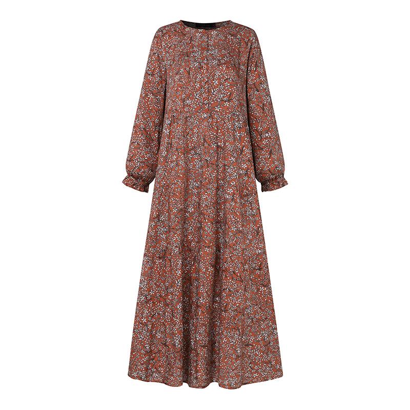 ZANZEA Women Floral Print Loose Casual Round Neck Long Sleeve Dress