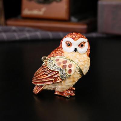 Home Metal Owl Craft Gift Ornament Enamel Hand Painted Diamond Jewelry Storage Box
