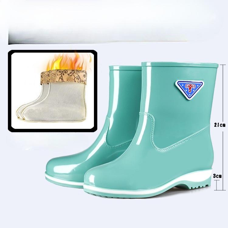 Fashion Women's Low-tube Rain Boots, Water Shoes, Thick Warm Rain Boots