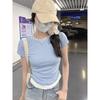 Summer Modal Black Slim-Fit Color-Block Pleated Two-Piece Look Top for Women