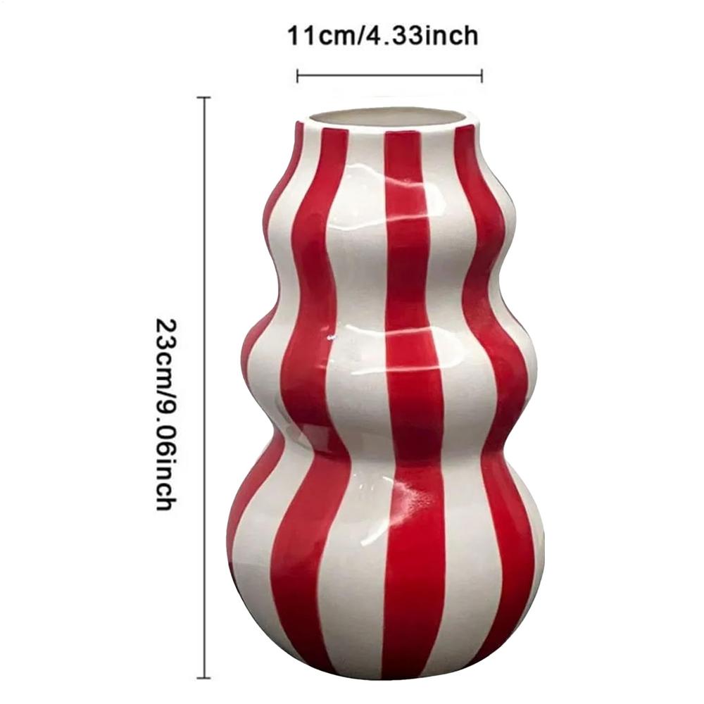 Ceramic Gourd Shaped Vase Aesthetic Vase Striped Flower Container Craft Bathroom Kitchen Indoor Room Table Centerpieces Decor