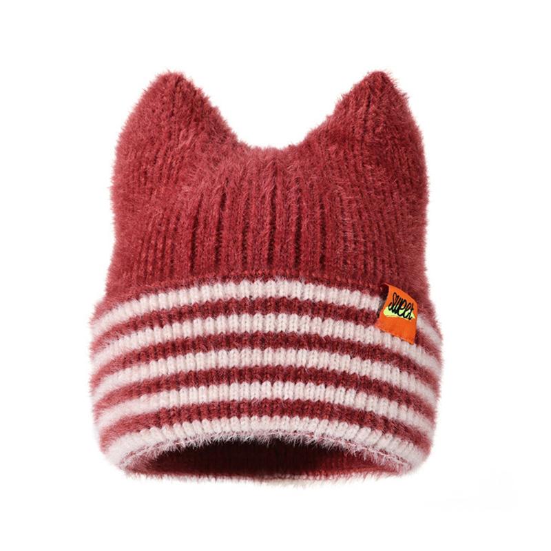Nuovo Adorabile Cappello Dandy Cappello Beanie Orecchie di Gatto Dolci Cappelli Invernali per Donna Street Y2K Colori Caramella Righe Cappelli Caldi per Ragazza