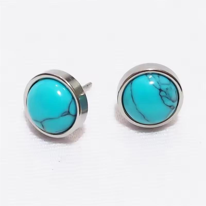 1pair Natural Stone Earrings Healing Crystal Quartzs Round Beads Steel Stud Fashion Ear Jewelry for Women Jewelry Gifts