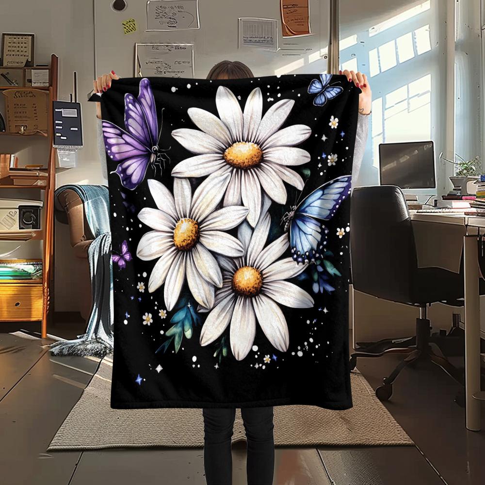 Flanelldecke mit Gänseblümchen- und Schmetterlingsmuster, hochwertig und bequem für alle Jahreszeiten, Heimdekoration, Wärme und Komfort