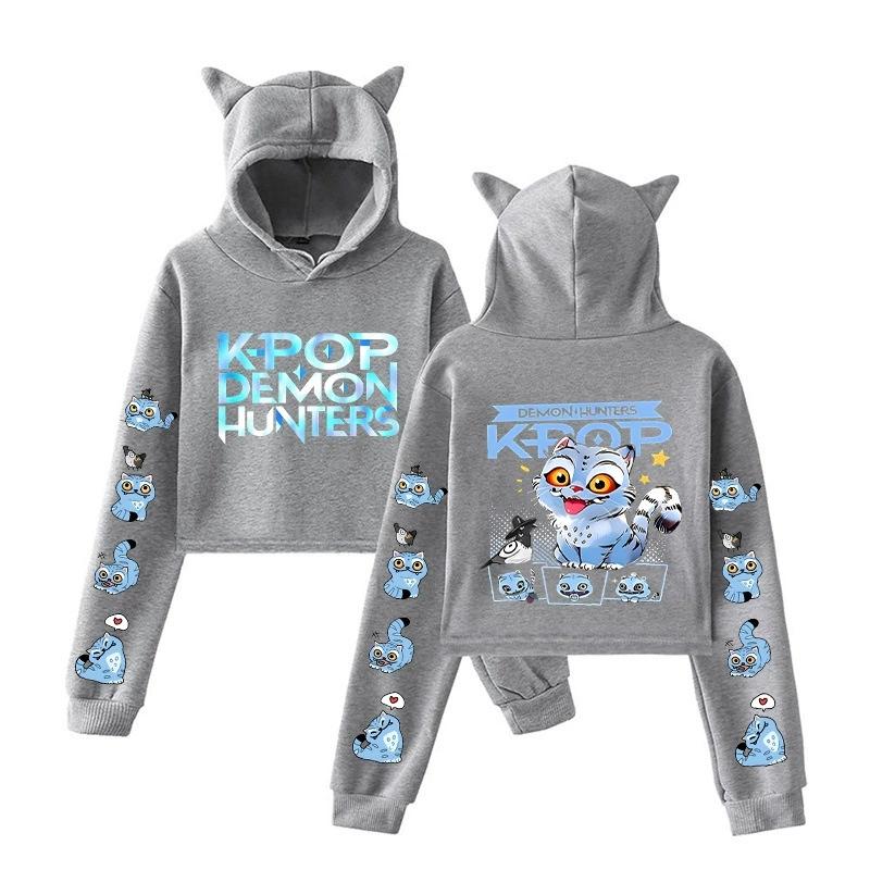 Kpop Demon Hunters Figures Girls Short Cat-Eared Hoodie for Autumn and Winter Casual Sweatshirt Outfit