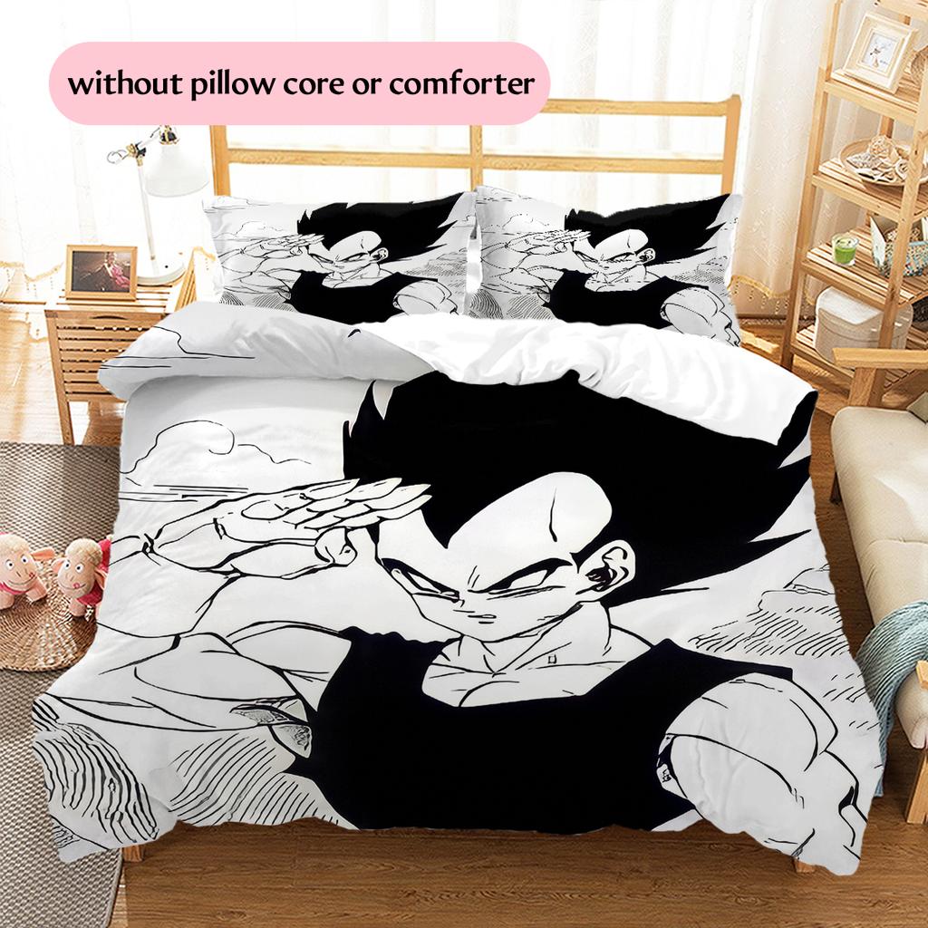 Pościel z wzorem kreskówki Dragon Ball Vegeta Dekoracja domu Prezent urodzinowy (1 * poszwa na kołdrę + 2 * poszewki na poduszki, bez rdzenia)
