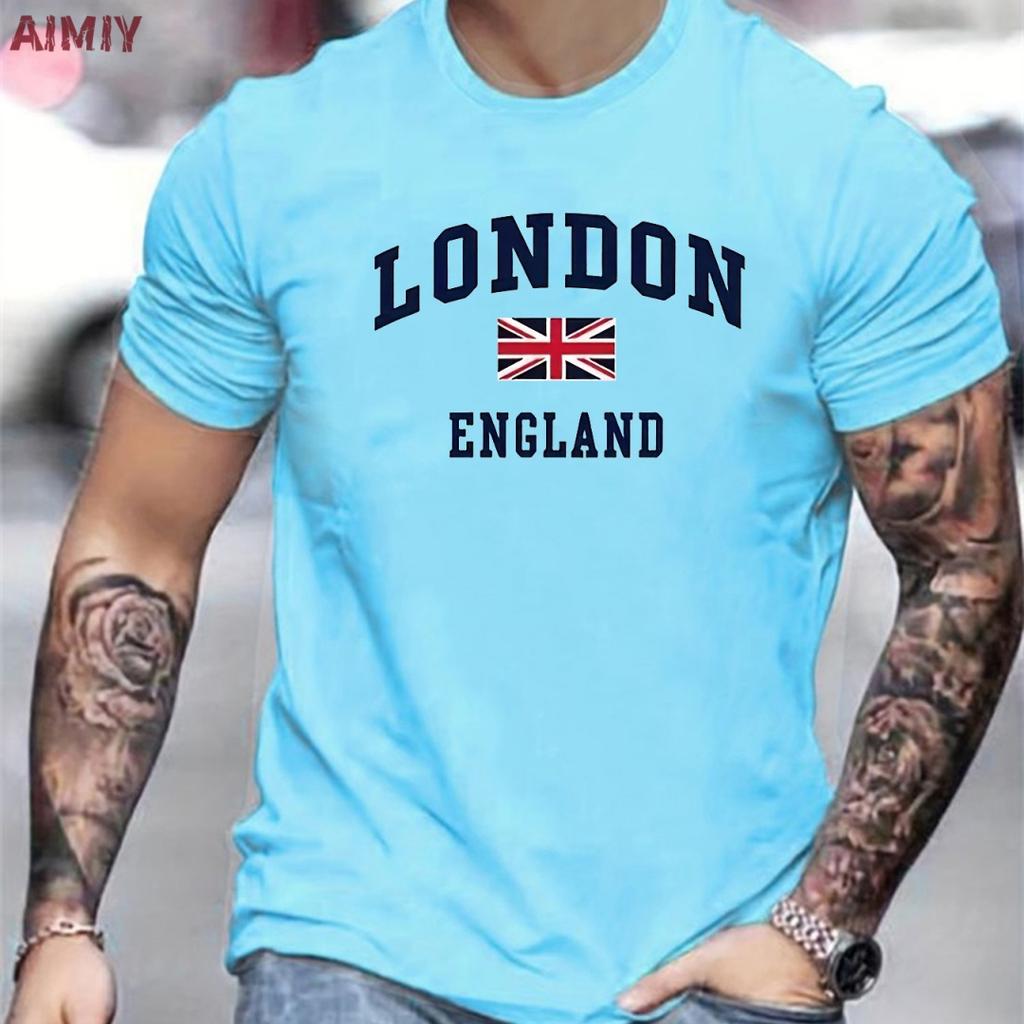 Cool Vintage tričko s potiskem vlajky Londýna Anglie UK - Světle šedé pánské bavlněné tričko s krátkým rukávem pro letní městské streetové oblečení