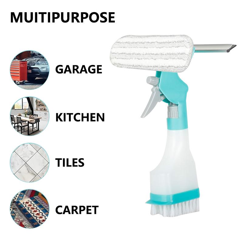 4-In-1 Glass Cleaner Combines A Wiper, Scraper, Brush And Spray Bottle Home Multifunction Window Glass Cleaner Tool