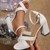 Fashion 2025 Summer Brand Elegant Women Office Sandals Fashion Hot Sale Med Chunky Heels Lady Elegant Dress Shoes Dress Sandals Women