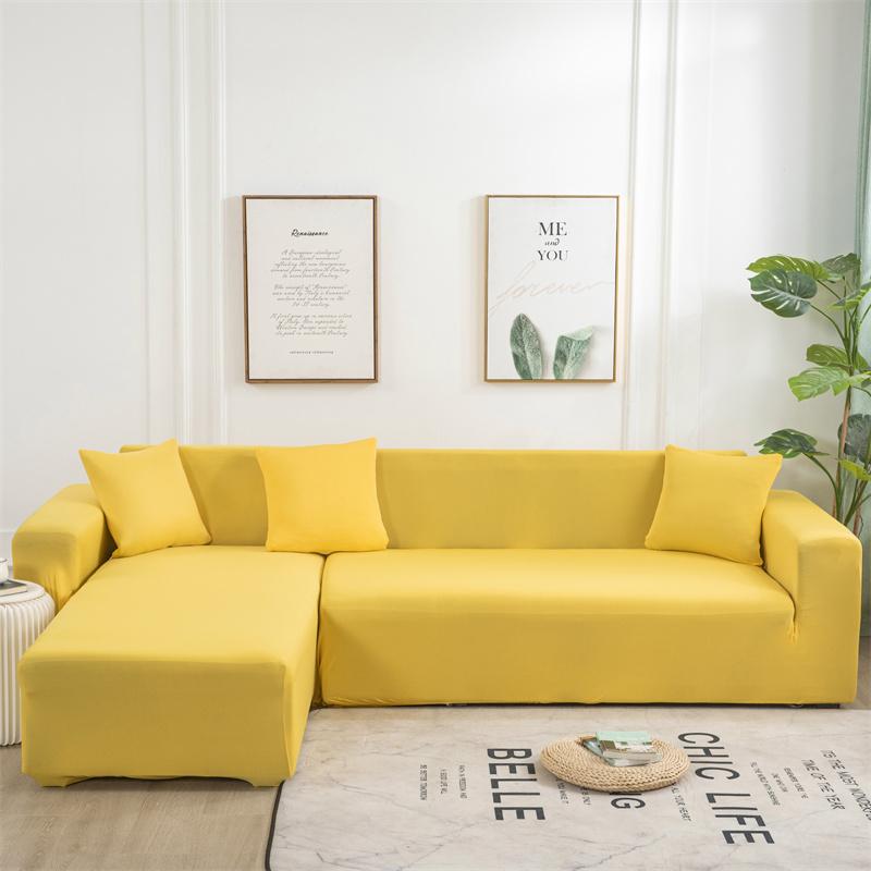 Solid Color Sofa Covers for Living Room Elastic Corner Couch Cover L Shaped Chaise Longue Slipcovers Chair Protector Home Decor