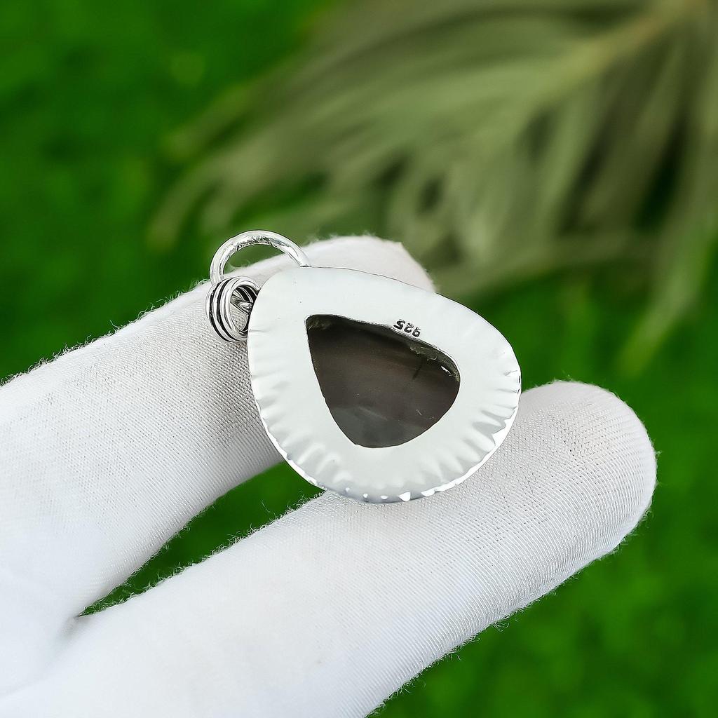 Sterling Silver Polychrome Jasper Stone Elegant Wife Engagement Pendant Jewelry