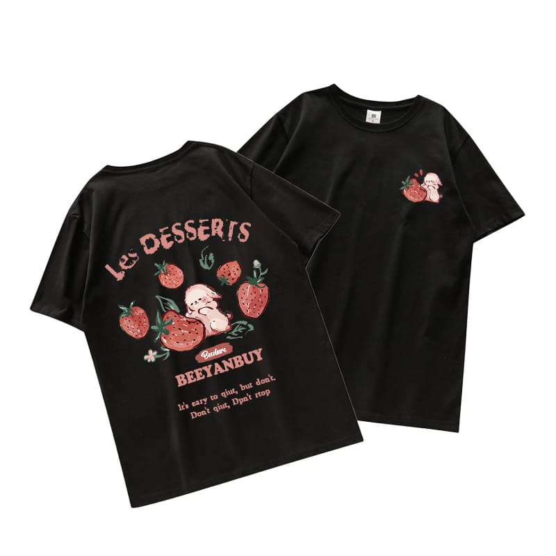 

100 Cotton WomenS TShirts Cute Strawberry and Rabbit Prints Short Sleeve ONeck Loose Breathable Tops Summer Female Clothes 4XL
