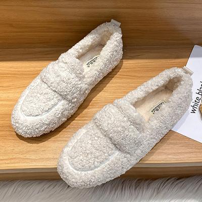 Store Størrelser Dame Shearling Ballerinaer Furry Lammeull Varme Bomullssko Damer Slip On Sauepelsforede Loafers Vinter