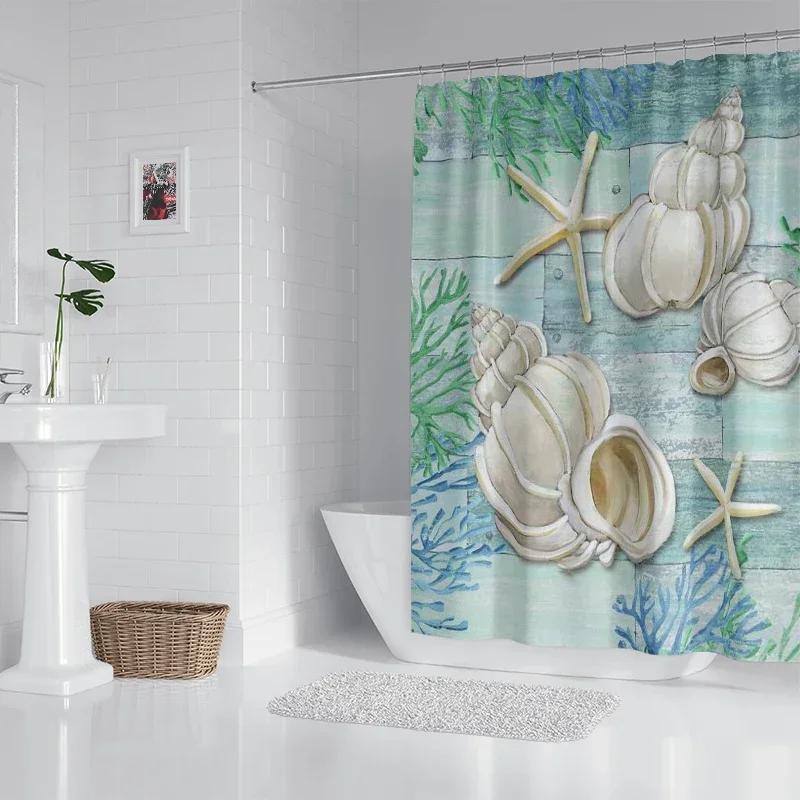 Ocean octopus, seahorse, starfish waterproof fabric household shower curtain accessories shower curtain marine shower curtain
