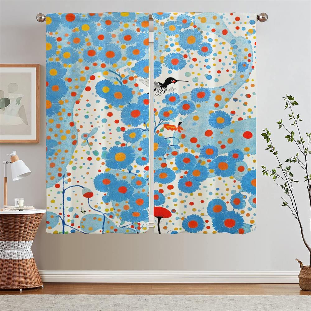 

Polka Dot Flowers and Birds Modern Living Room Curtains for Camera Bedroom Blackout Curtains 2 Pcs Set Window Blinds Tentacles W50xH70cmx2pcs-CL