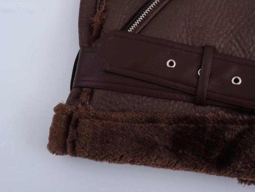 2024 Autumn Women's European and American Black Double-Sided Shearling Jacket, Style 2969241