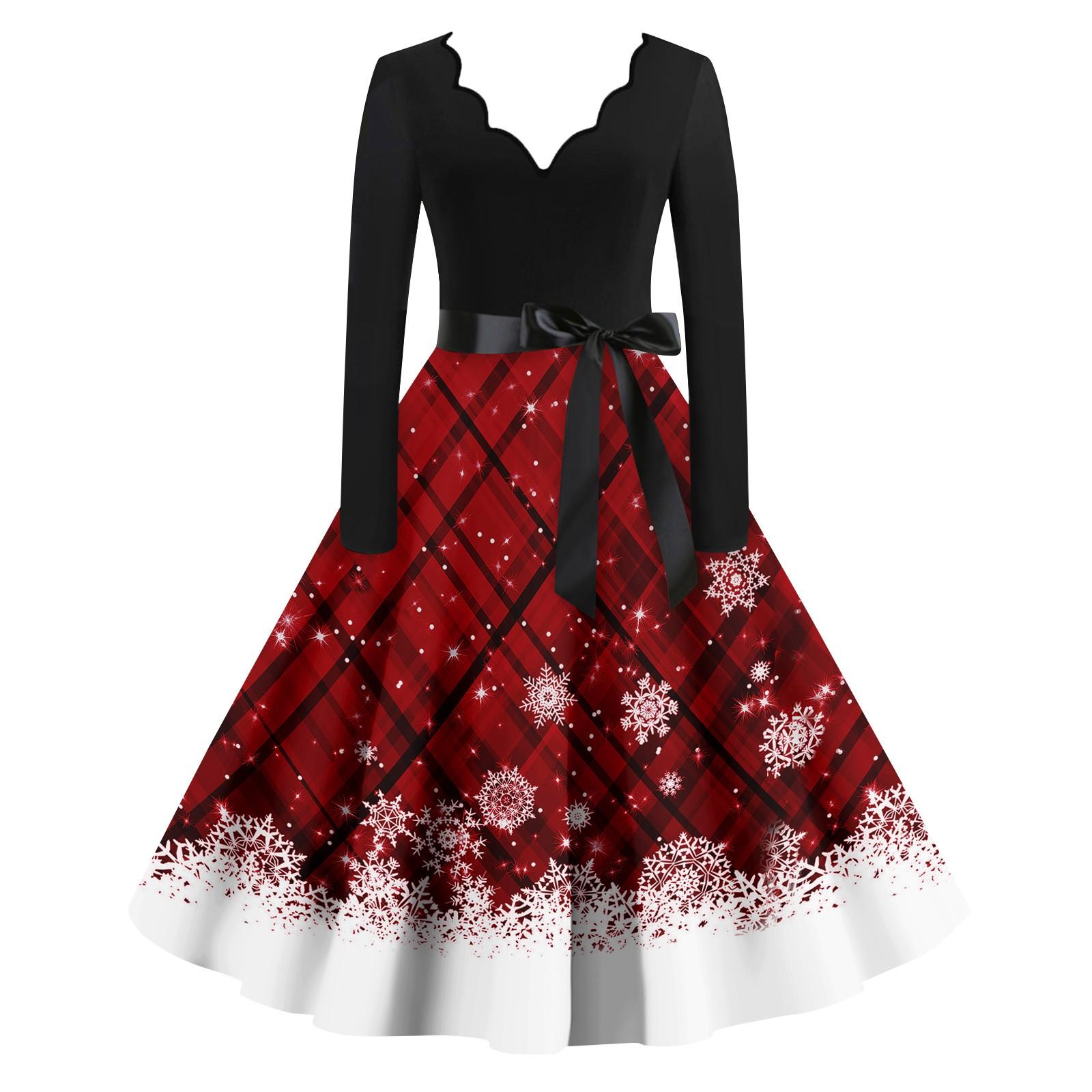 

Женские повседневные модные длинные платья с рождественским графическим принтом и длинными рукавами в винтажном стиле M