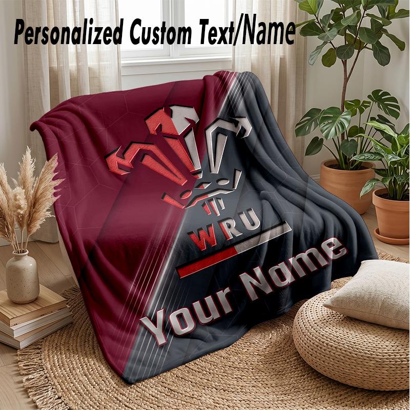 Wales Rugby Custom Flannel Throw Blanket Print Your Name Text Soft Warm Blanket Holiday Present