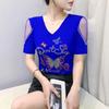 New European Women's Clothes Luxury Elegant T-Shirt Sexy Shiny Butterfly Hot Diamonds Mesh Top Tees Blouse