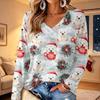 Women's V-Neck Long Sleeve Lightweight Top with Christmas Print for Spring and Summer