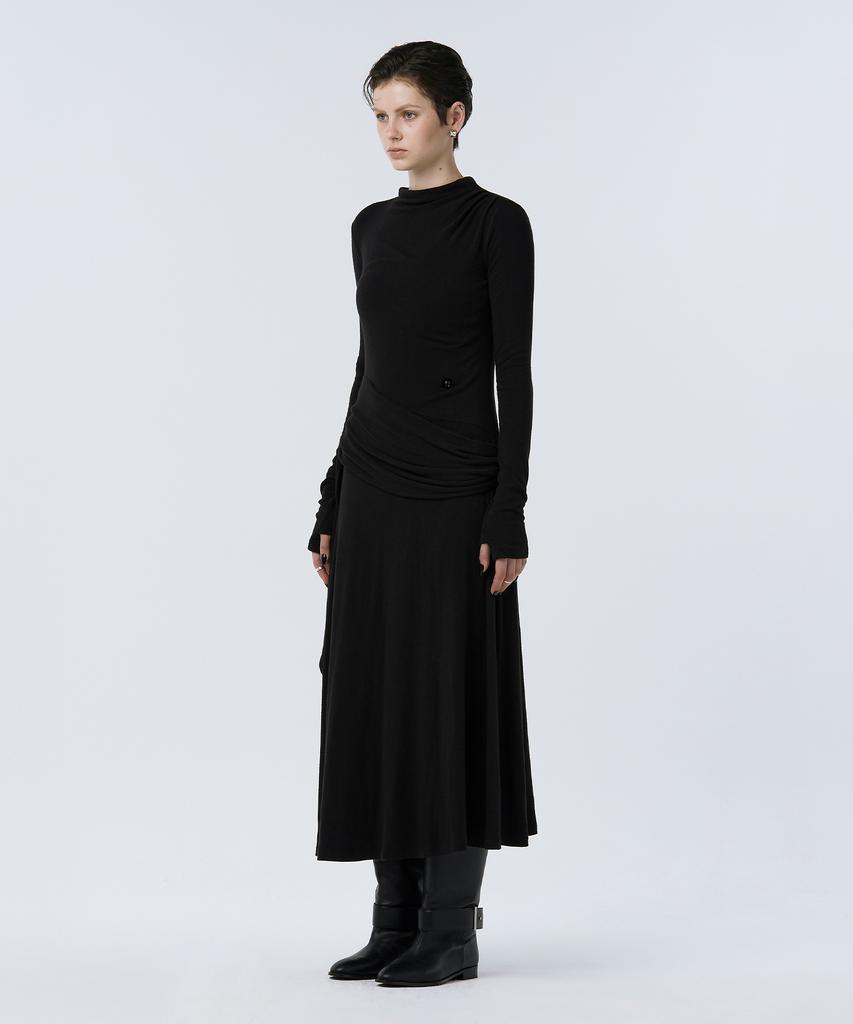 Teulimingbeodeu Draped Jersey One-Piece [ Black ]