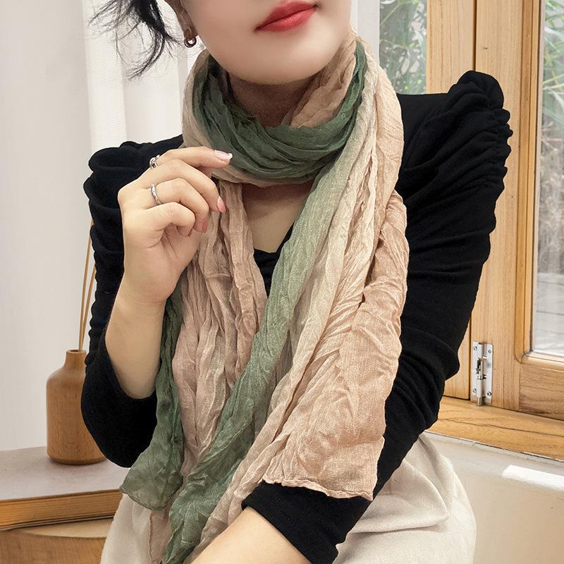 Small Floral Thin Mori Age-reducing Wrinkled Sunscreen Silk Scarf Women's Summer New Versatile Shawl Fashion Trends