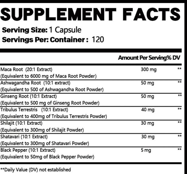 Ginseng root, black pepper, ginseng root, maca root, dietary supplements 120 capsules